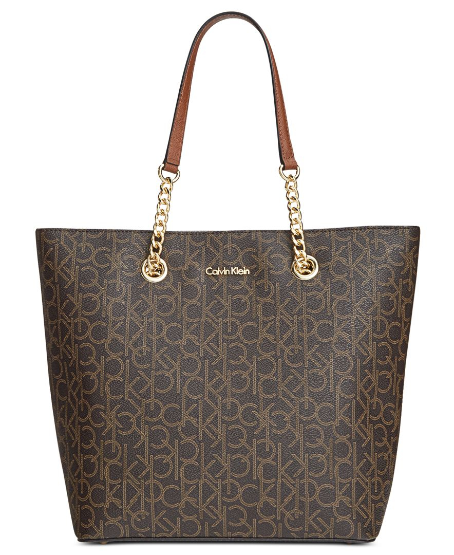 Calvin Klein Leather Monogram Chain Tote in Black Lyst